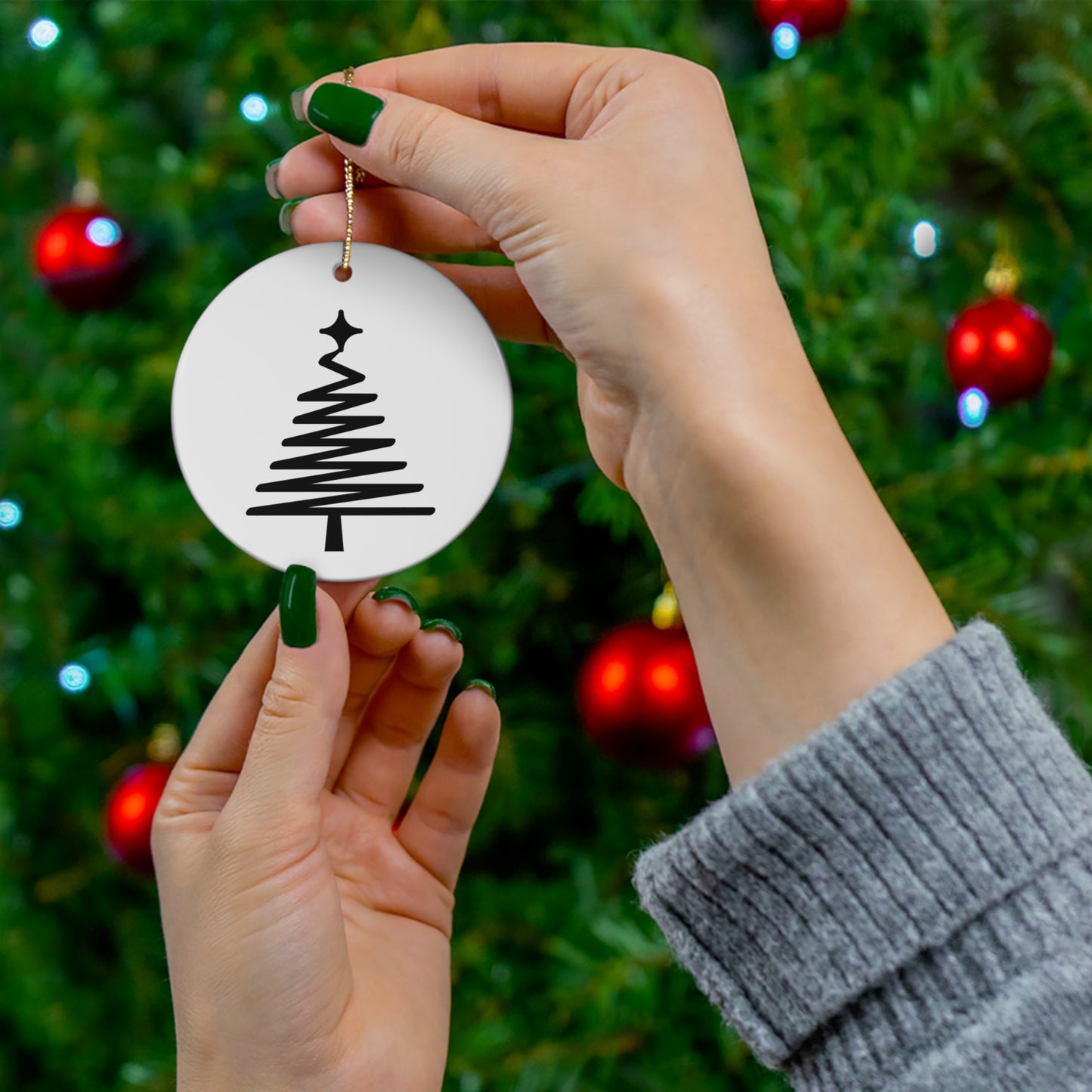 Minimalist Christmas Tree Ceramic Ornament Black